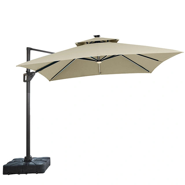 Sano 10 Ft Square Umbrella w/ Double Top w/ LED Light + 37" Large Base - Dream Home Furniture & Mattress (Waite Park, MN)