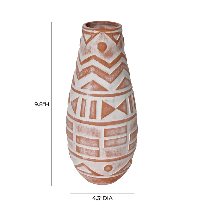 Earthenware Aztec Teardrop Flower Vase in Terracotta