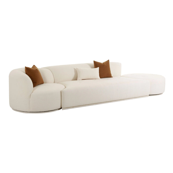 Fickle 144" 3-Piece Cream Performance Boucle Chaise Modular Sofa