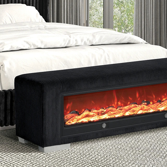 Elnath Bench w/ Visual Wood Log Fireplace Gray - Dream Home Furniture & Mattress (Waite Park, MN)