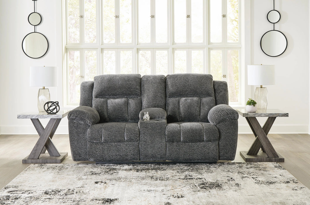 Frohn Reclining Loveseat with Console - Dream Home Furniture & Mattress (Waite Park, MN)