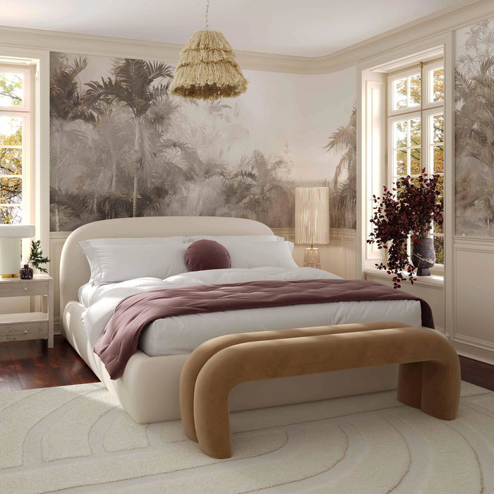 Bara Cream Textured Performance Velvet Bed
