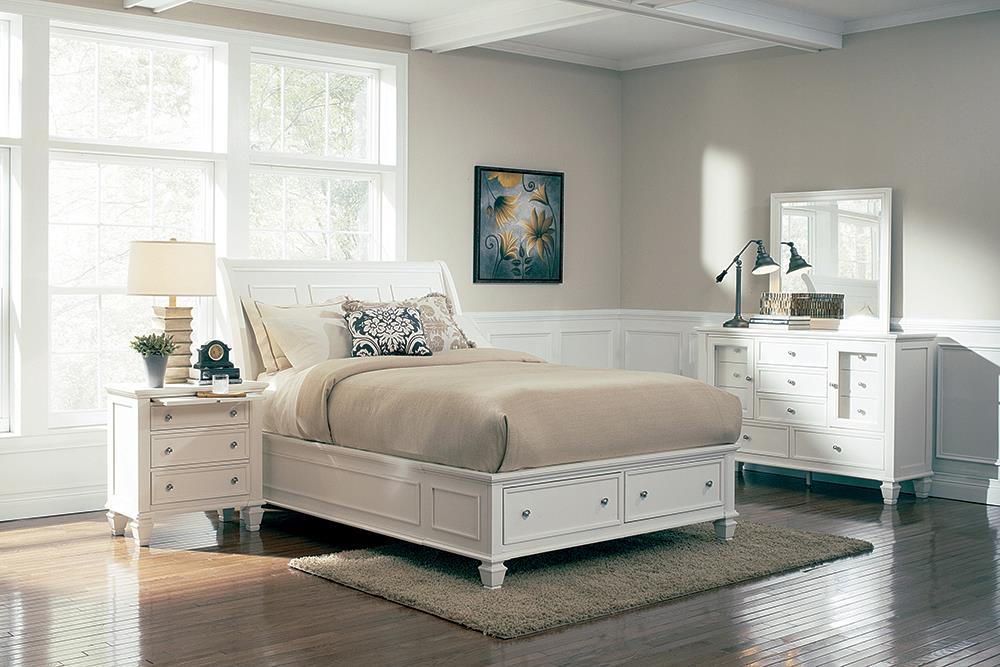Sandy Beach 4 & 5 Piece Storage Bedroom Set with Sleigh Headboard E.King, Queen, & Cal.King - Dream Home Furniture & Mattress (Waite Park, MN)