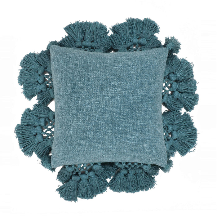Stone 21" Washed Cotton Tasseled Square Throw Pillow