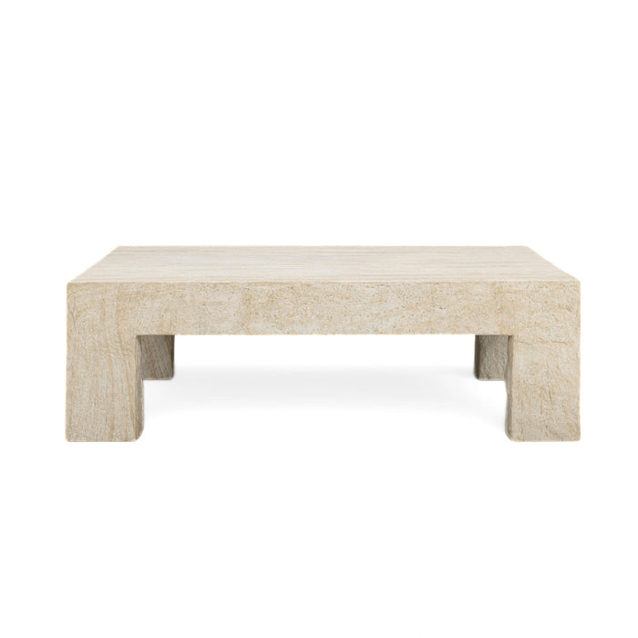 Roxanne 46" Faux Travertine Indoor/Outdoor Concrete Coffee Table
