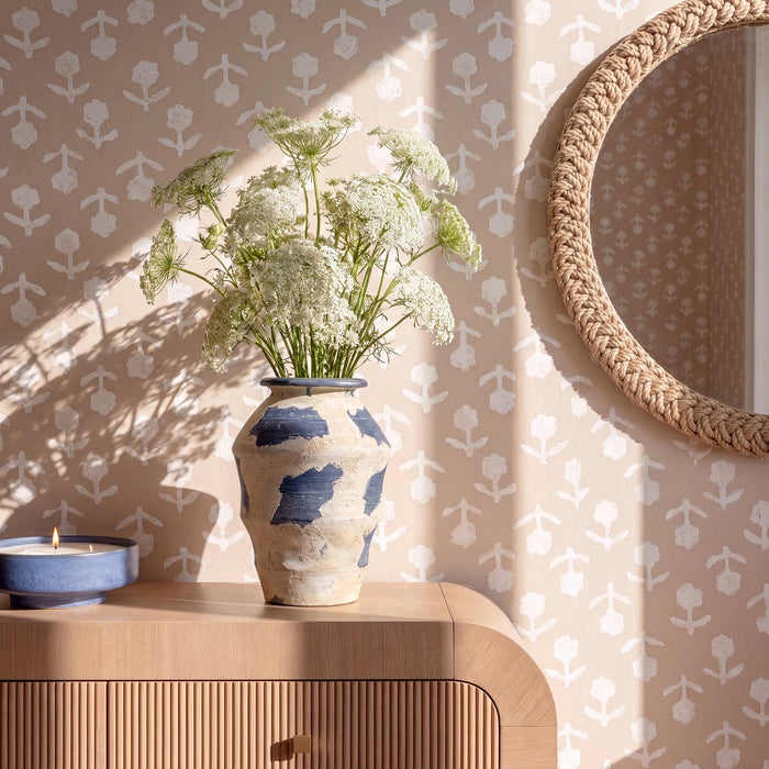 Visha Cream and Blue Terracotta Decorative Vase