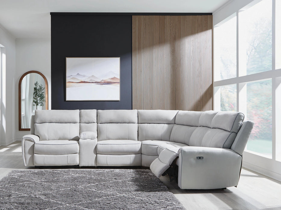 Social Pointe Reclining Sectional with Storage Console - Dream Home Furniture & Mattress (Waite Park, MN)