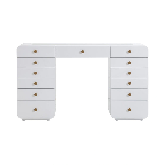 Hollywood 56" White 13-Drawer Vanity Desk