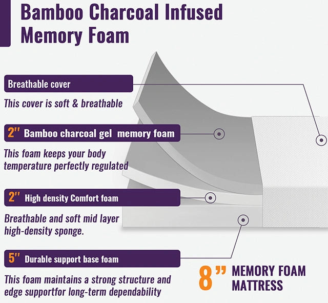 Nasturtium 8" Queen Bamboo Charcoal Infused Memory Foam - Dream Home Furniture & Mattress (Waite Park, MN)