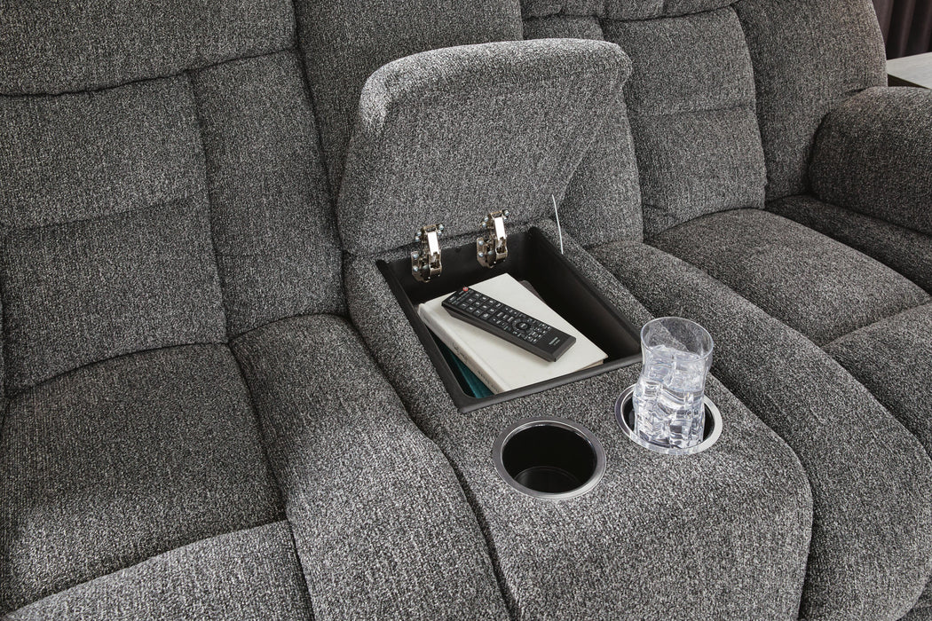 Foreside Reclining Loveseat with Console - Dream Home Furniture & Mattress (Waite Park, MN)