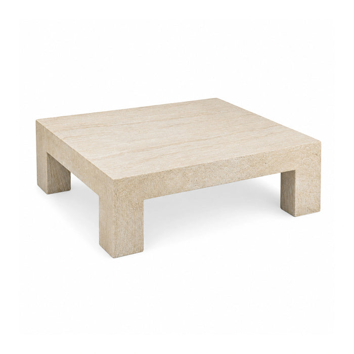 Roxanne 46" Faux Travertine Indoor/Outdoor Concrete Coffee Table