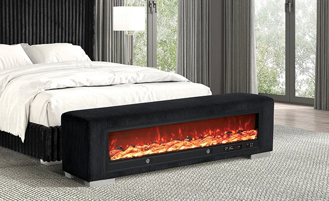 Elnath Bench w/ Visual Wood Log Fireplace Gray - Dream Home Furniture & Mattress (Waite Park, MN)