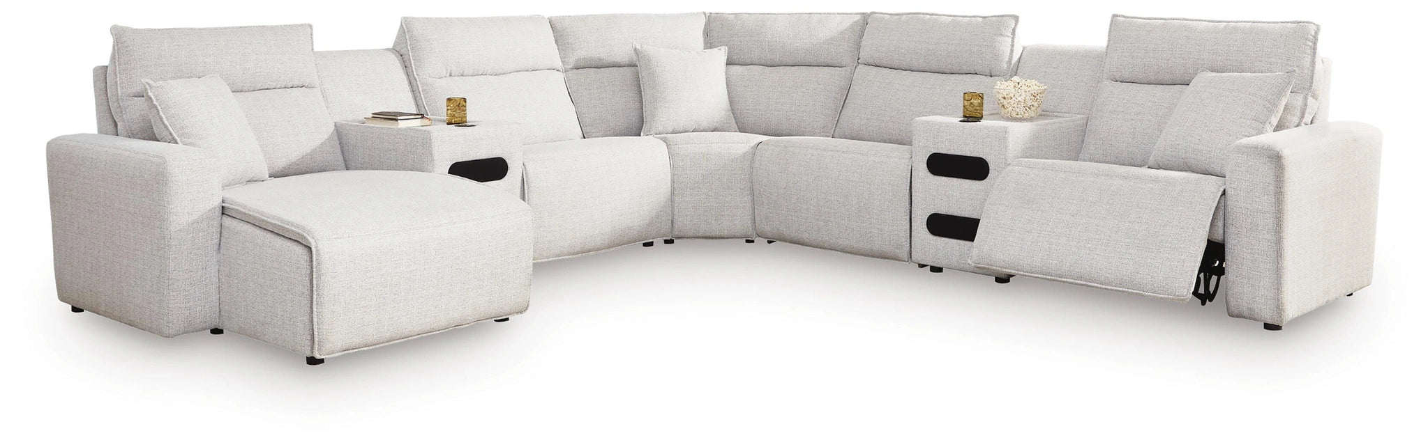 Modmax II Power Reclining Sectional with Chaise and Audio Consoles - Dream Home Furniture & Mattress (Waite Park, MN)
