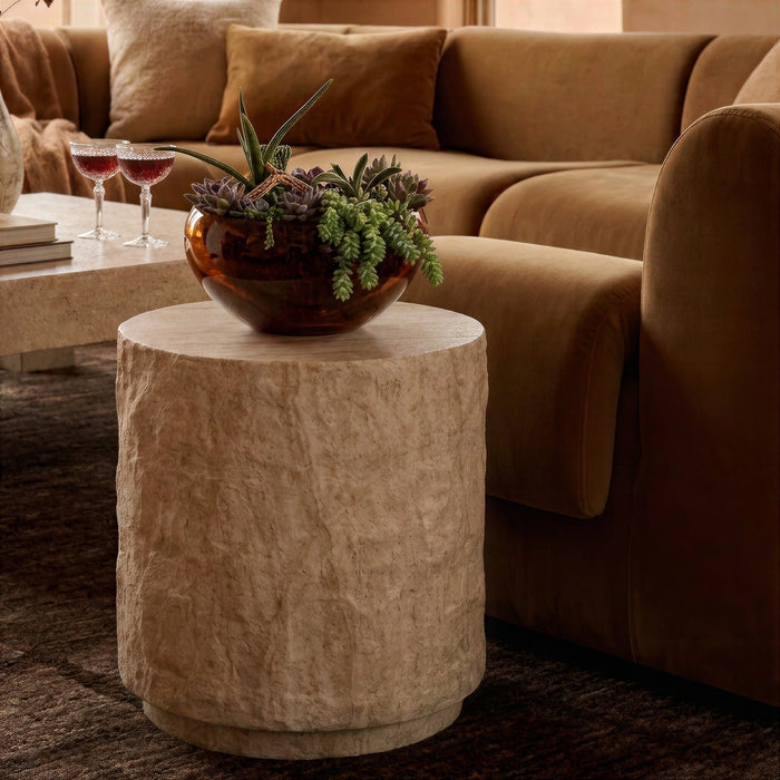 Roxanne Faux Travertine Indoor/Outdoor Concrete Side Table