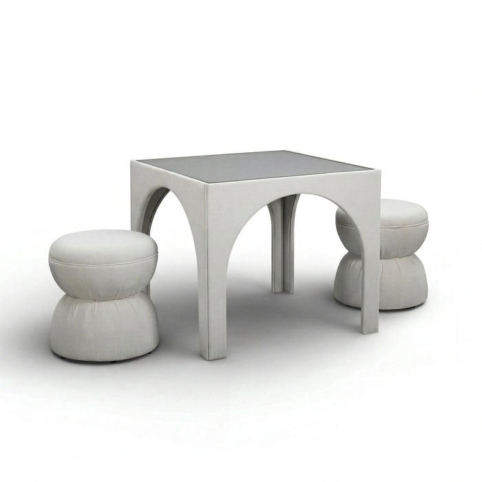 Tomlin Performance Chenille Game Table and Two Ottomans Set