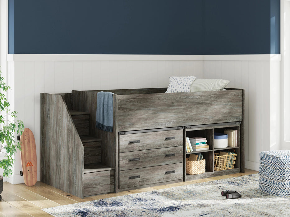 Frandern Loft Bed with Bookcase and Drawer Storage - Dream Home Furniture & Mattress (Waite Park, MN)
