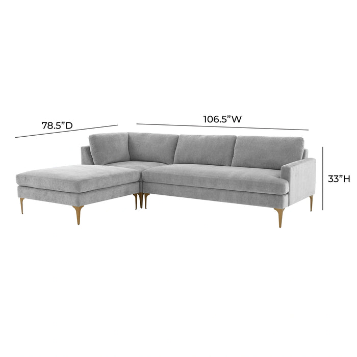 Serena 3-Piece Performance Grey Velvet Chaise Sectional