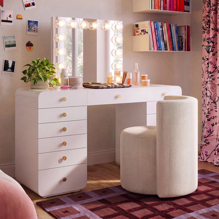 Hollywood 56" White Desk with Vanity Mirror