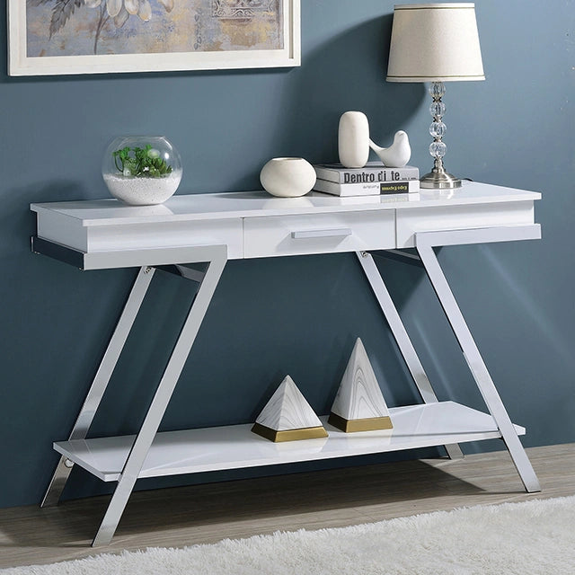 TITUS Sofa Table, White/Chrome - Dream Home Furniture & Mattress (Waite Park, MN)