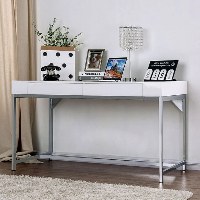Loke White/Chrome Computer Desk - Dream Home Furniture & Mattress (Waite Park, MN)