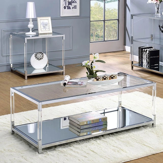 Ludvig Chrome/Clear Coffee Table - Dream Home Furniture & Mattress (Waite Park, MN)