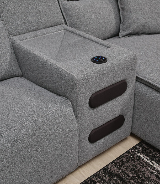 Modmax II Power Reclining Sectional with Chaise and Audio Consoles - Dream Home Furniture & Mattress (Waite Park, MN)