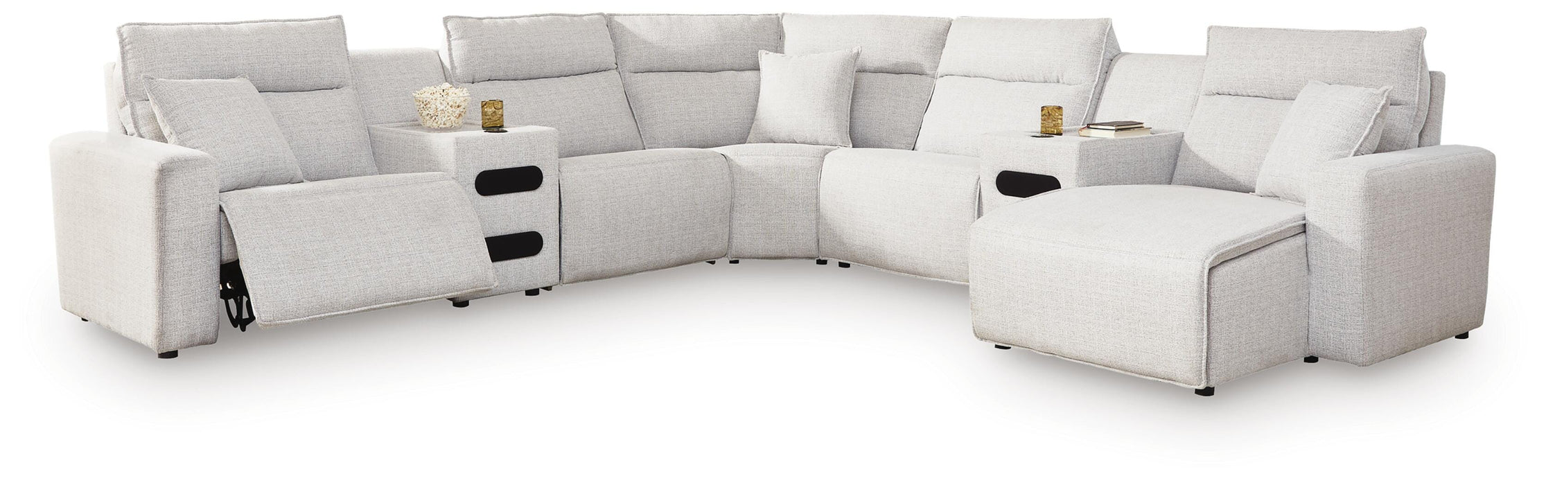 Modmax II Power Reclining Sectional with Chaise and Audio Consoles - Dream Home Furniture & Mattress (Waite Park, MN)