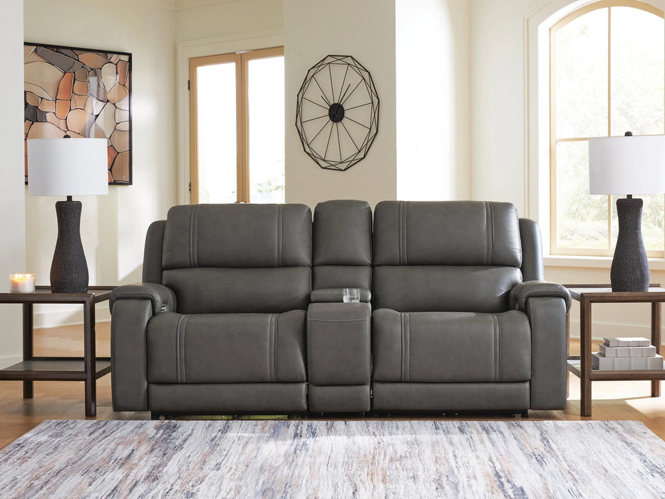5Z - Pittson Power Reclining Sectional Loveseat with Console - Dream Home Furniture & Mattress (Waite Park, MN)