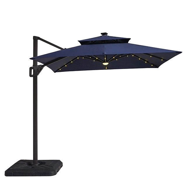 Xico 8 Ft Square Umbrella w/ Double Top w/ LED Light + 37" Large Base - Dream Home Furniture & Mattress (Waite Park, MN)