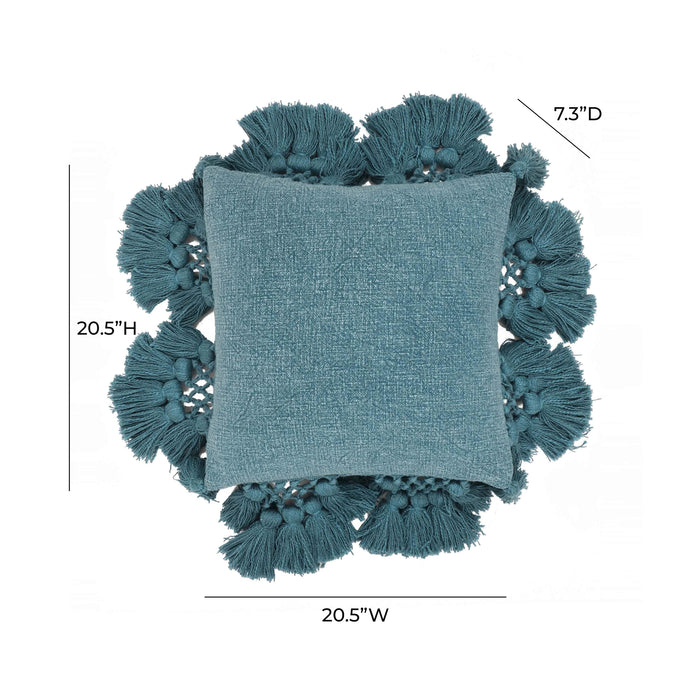 Stone 21" Washed Cotton Tasseled Square Throw Pillow