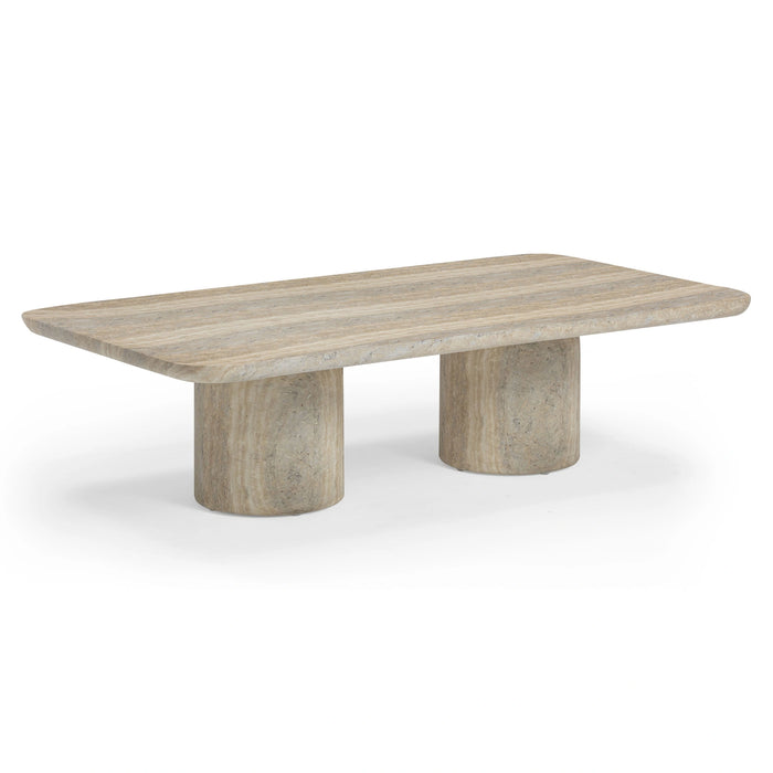 Tyche 55" Faux Travertine Indoor/Outdoor Concrete Rectangular Coffee Table