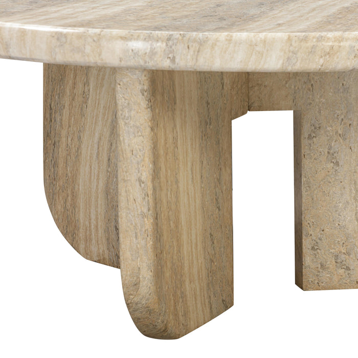 Patrizia 36" Faux Travertine Concrete Indoor / Outdoor Round Coffee Table