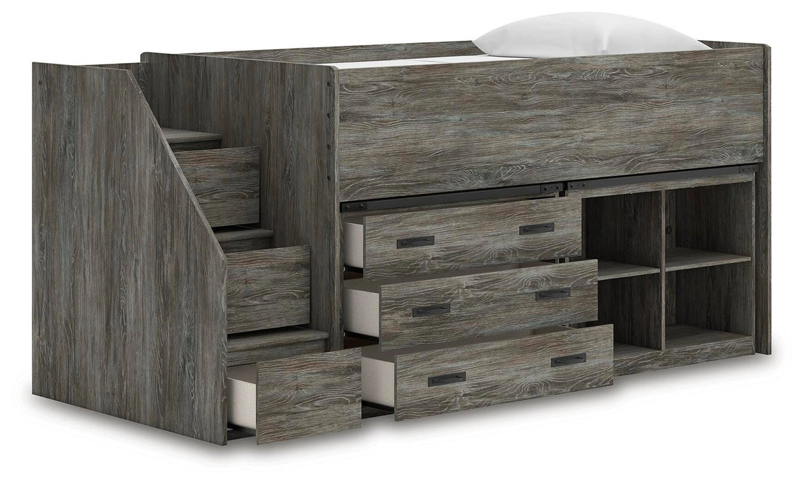 Frandern Loft Bed with Bookcase and Drawer Storage - Dream Home Furniture & Mattress (Waite Park, MN)