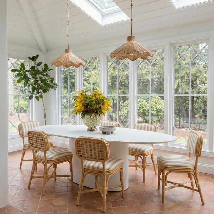 Dorine Striped Performance Linen & Rattan Dining Chair