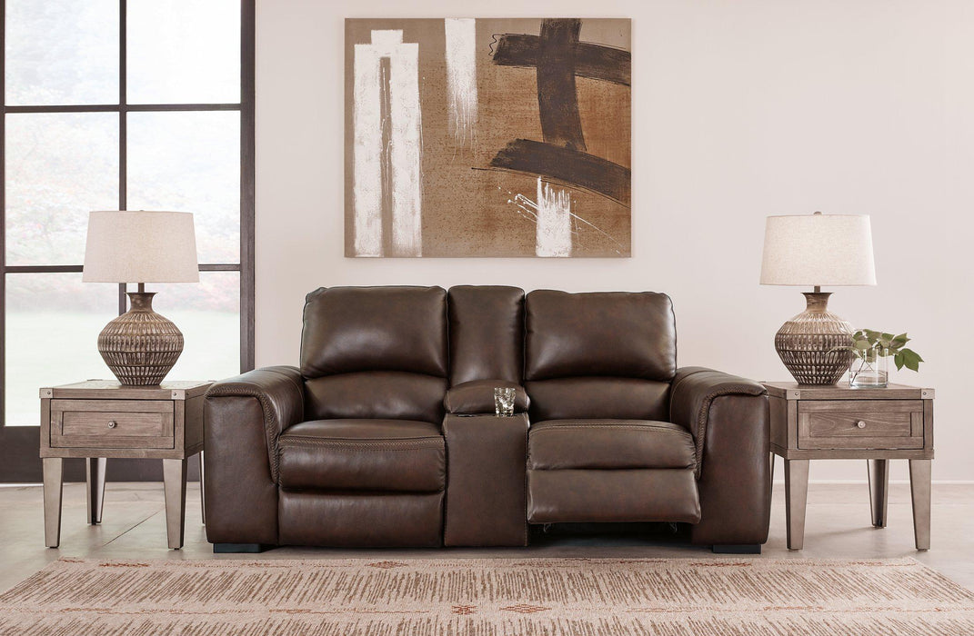 Alessandro Walnut Power Reclining Loveseat with Console