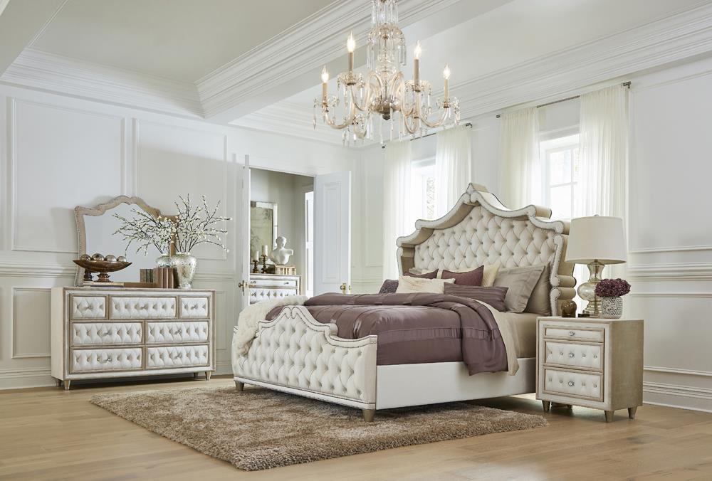 Antonella 5-drawer Upholstered Chest Ivory and Camel - Dream Home Furniture & Mattress (Waite Park, MN)