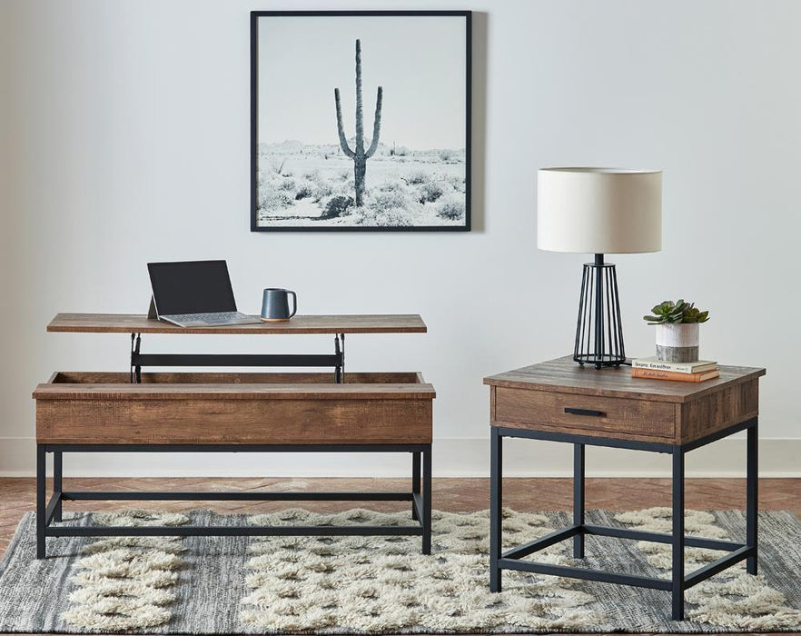 Byers Black Coffee Table with Hidden Storage Brown Oak and Sandy Black - Dream Home Furniture & Mattress (Waite Park, MN)