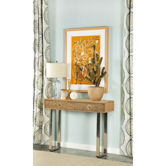 Draco Console Table with Hand Carved Drawers Natural