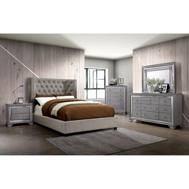 Cayla Cal.King, E.King, & Queen Bed Silver & Grey - Dream Home Furniture & Mattress (Waite Park, MN)