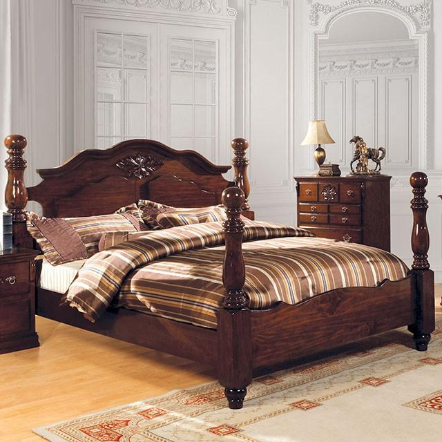 Tuscan II Glossy Dark Pine Cal.King Bed - Dream Home Furniture & Mattress (Waite Park, MN)