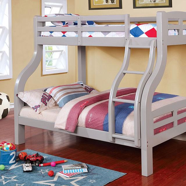 SOLPINE Gray & Oak Twin/Full Bunk Bed - Dream Home Furniture & Mattress (Waite Park, MN)