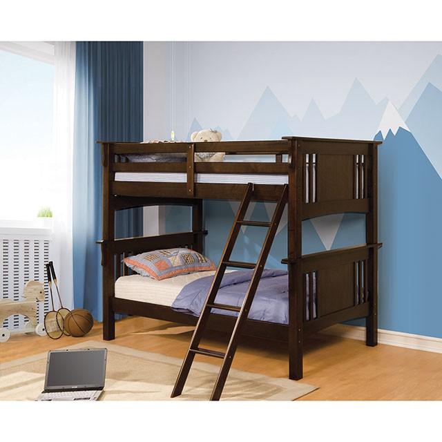 Spring Creek Dark Walnut Twin/Twin Bunk Bed - Dream Home Furniture & Mattress (Waite Park, MN)