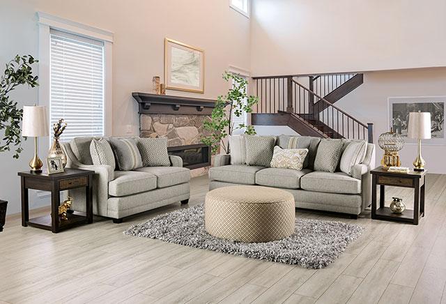 STEPHNEY Loveseat, Gray/Gold - Dream Home Furniture & Mattress (Waite Park, MN)