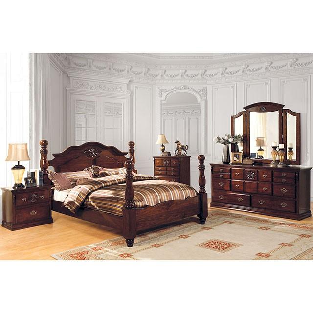 Tuscan II Glossy Dark Pine Queen Bed - Dream Home Furniture & Mattress (Waite Park, MN)