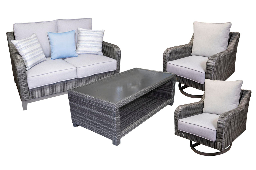 Elite Park Outdoor Loveseat, Lounge Chairs and Cocktail Table - Dream Home Furniture & Mattress (Waite Park, MN)