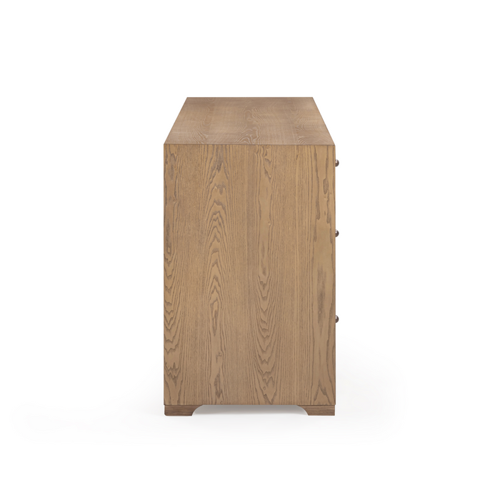 Laurentis 64" Light Taupe Suede and Wood 6-Drawer Dresser - Dream Home Furniture & Mattress (Waite Park, MN)