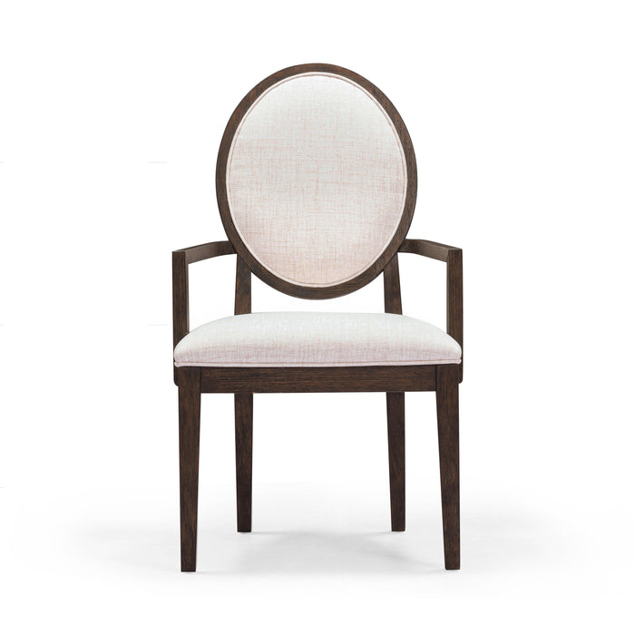 Mila Dark Brown and Beige Performance Fabric Dining Armchair