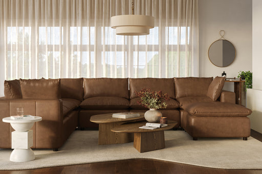 Cali 7-Piece Brown Leather Modular Large Chaise Sectional - Dream Home Furniture & Mattress (Waite Park, MN)