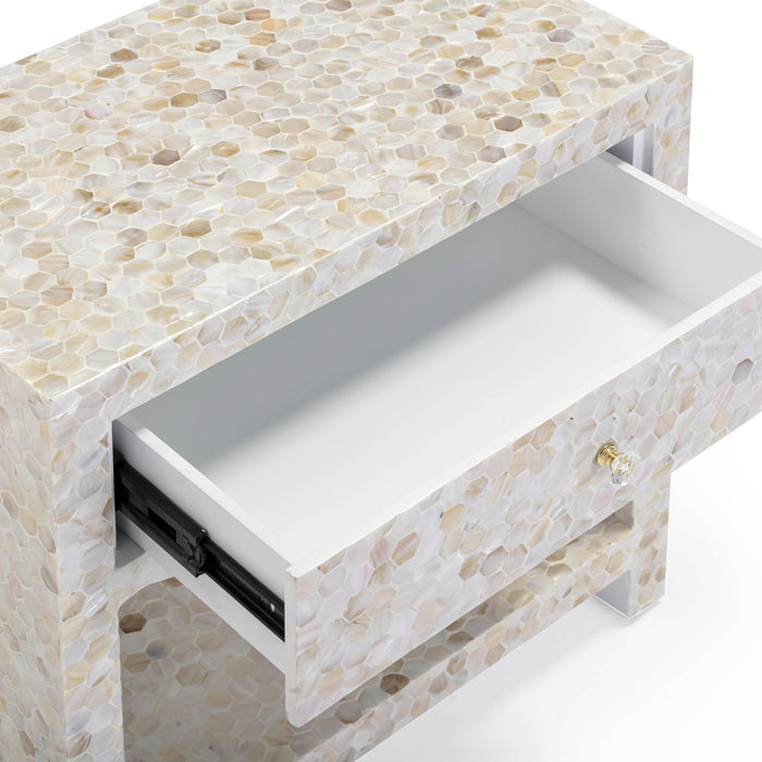 Piara 22" Natural Mother of Pearl Inlaid Nightstand With Drawer