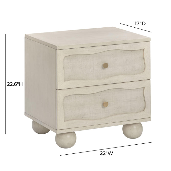 Grappa 22" Wood &amp; Raffia Wavy 2-Drawer Nightstand